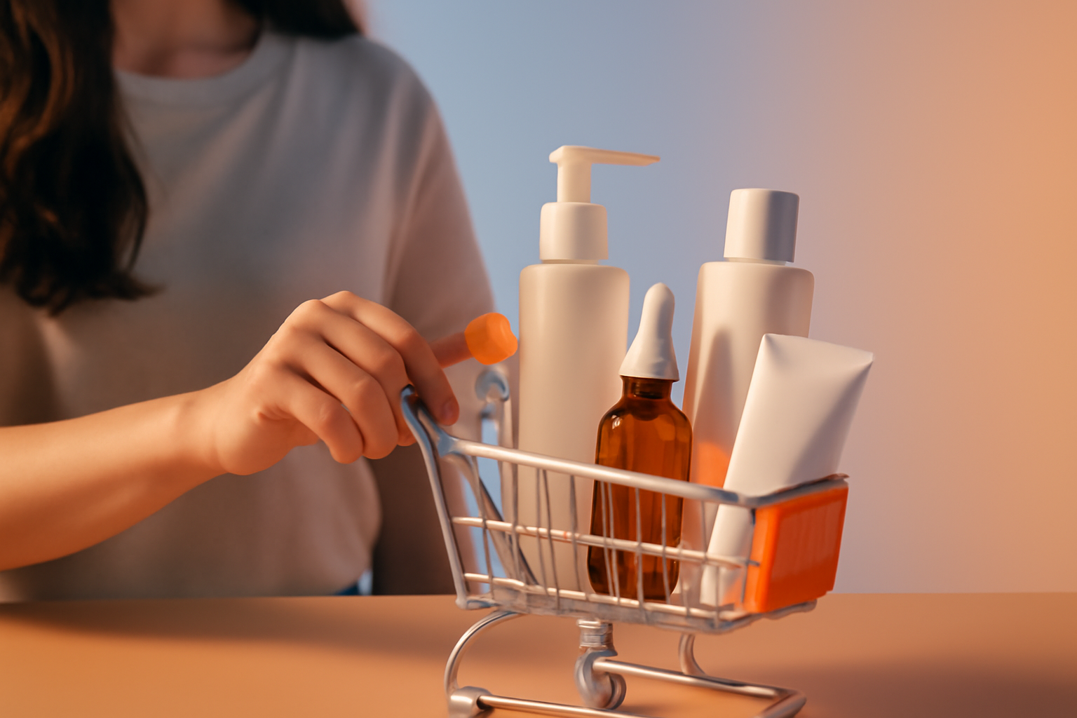 Giỏ hàng chứa đầy sản phẩm làm đẹp sạch từ nhà bán lẻ giảm giá