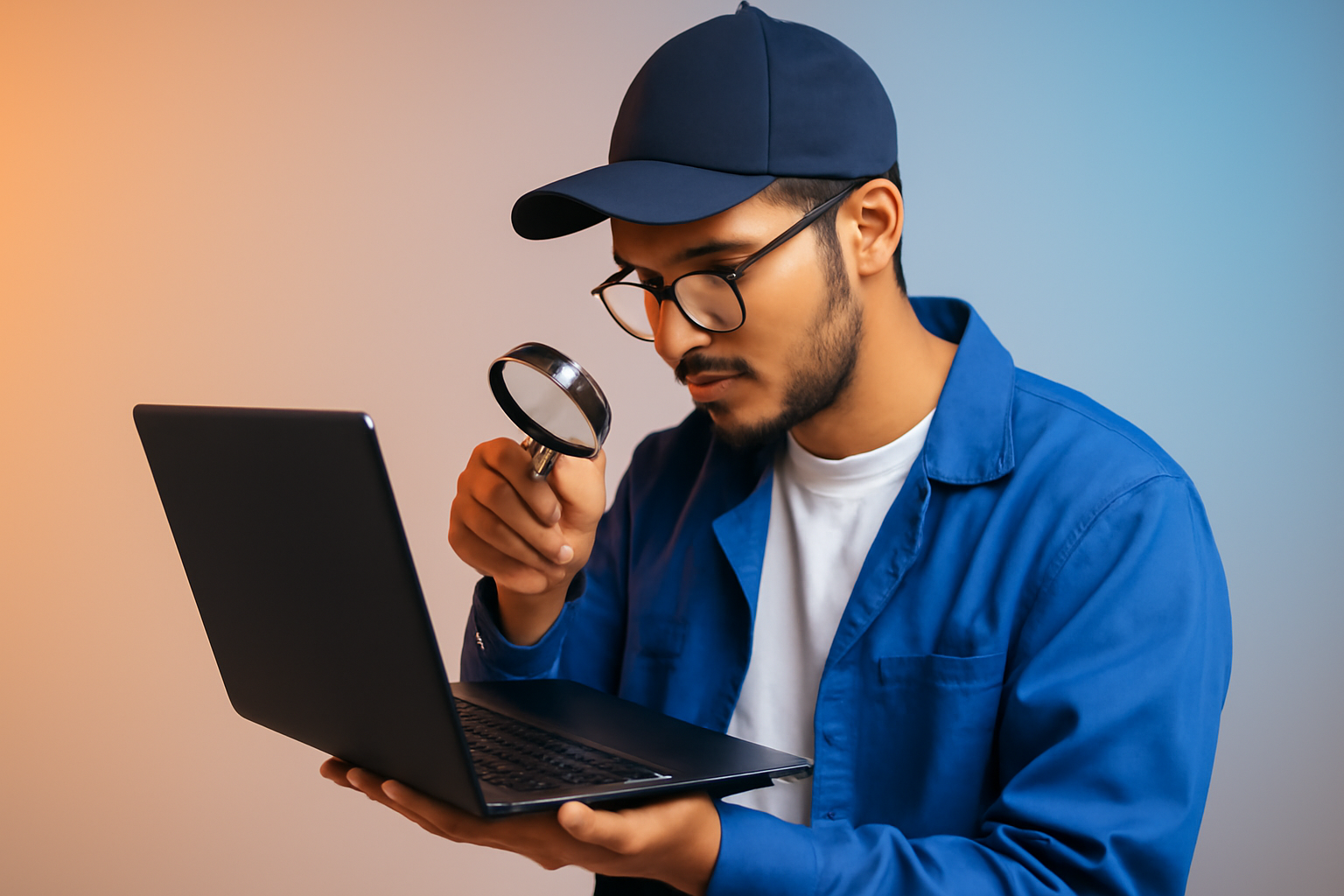 Kỹ thuật viên kiểm tra một chiếc laptop tân trang, đảm bảo đạt tiêu chuẩn chất lượng