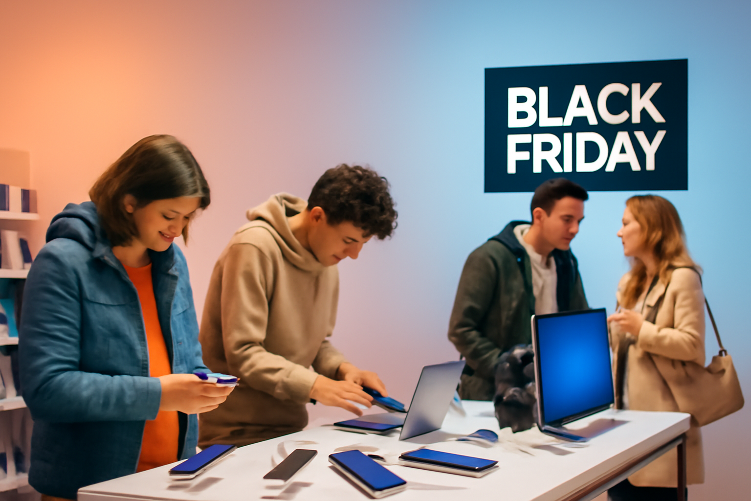 Người mua sắm đang xem các thiết bị điện tử trong đợt giảm giá Black Friday.